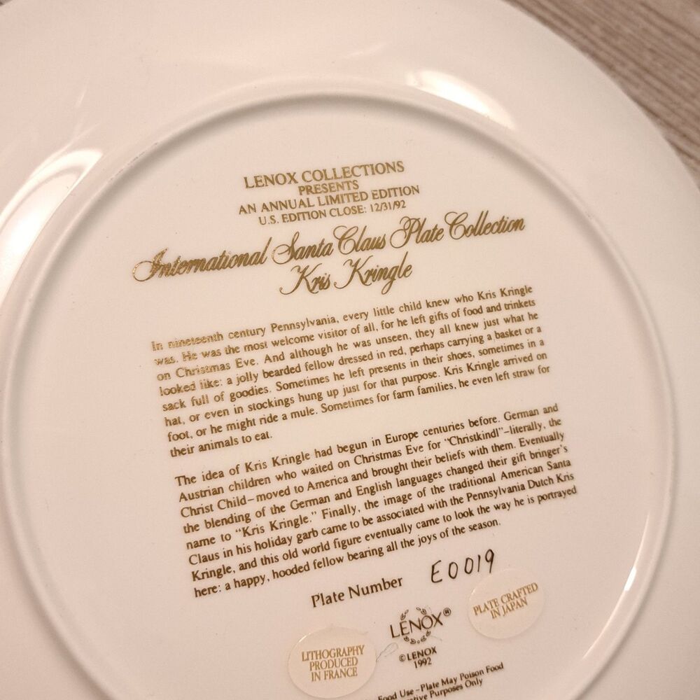 Vintage Lenox international Santa Claus Series 1992 KRIS KRINGLE Christmas Plate - Picture 7 of 7